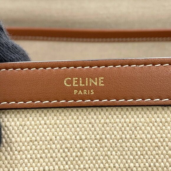 CELINE Medium Cabas16(Saise) Tote Bag Canvas/Leather Natural/Ta - Picture 15 of 16